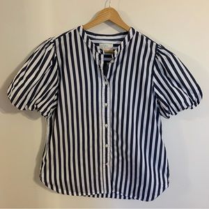 J. Crew Navy and White Striped Button Down Shirt